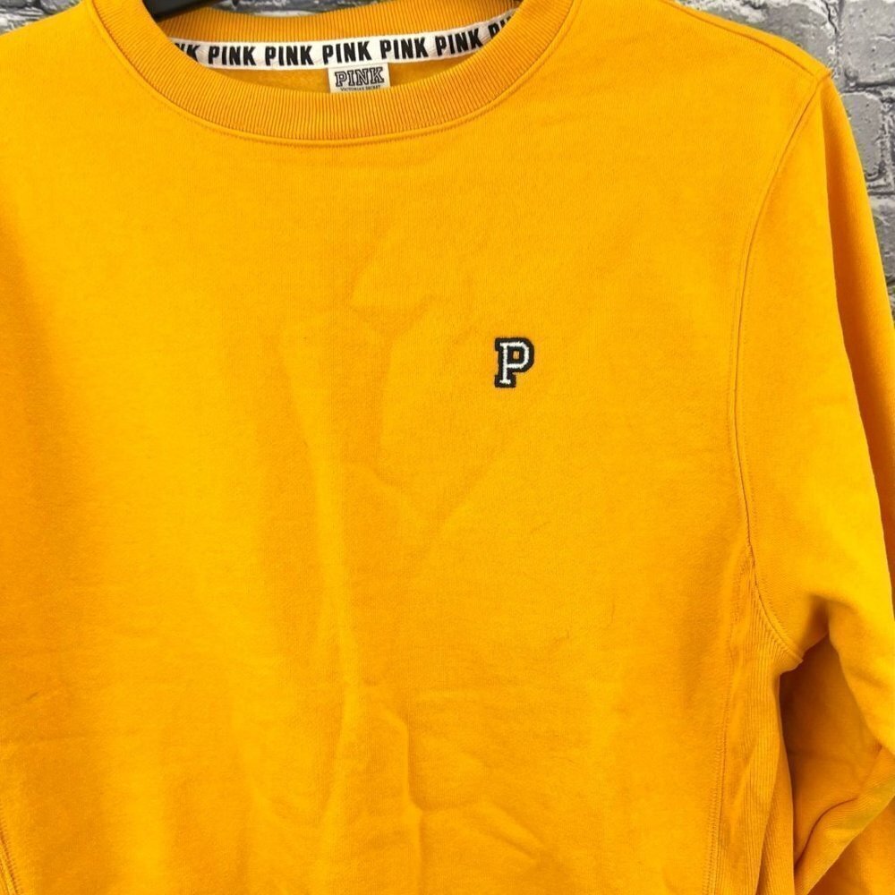 PINK Victoria's Secret  Gold  Reverse Weave Crew Neck Sweatshirt Size S - Picture 2 of 9